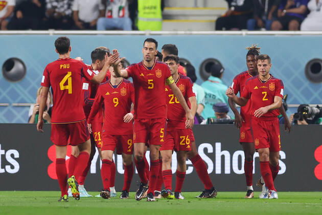 Spain team group, Mannschaftsbild, Totale (ESP), DECEMBER 1, 2022 - Football Soccer : FIFA World Cup, WM, Weltmeisterschaft, Fussball Qatar 2022 Group E match between Japan - Spain at Khalifa International Stadium in Al Rayyan, Qatar.  (205265856)