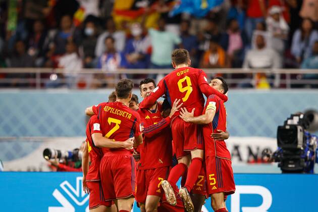 japan vs spain DOHA, CA - 01.12.2022: JAPAN VS SPAIN - MORATA Alvaro of Spain celebrates his goal during a match between Japan and Spain, valid for the group stage of the World Cup, held at Khalifa International Stadium in Doha, Qatar. (Photo: Rodolfo Buhrer La Imagem Fotoarena) x2303596x  RodolfoxBuhrer