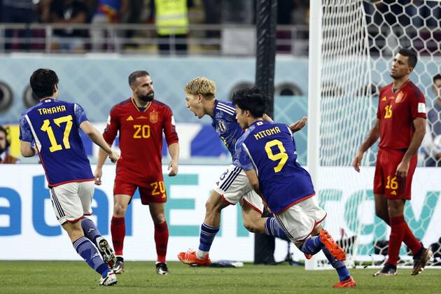 AL RAYYAN Ritsu Doan of Japan celebrates the 1 1 during the FIFA World Cup Qatar 2022 group E match between Japan and Spain at Khalifa International stadium on December 1, 2022 in Ar Rayyan, Qatar AP Dutch Height MAURICE OF STONE FIFA World Cup Qatar 2022 2022 xVIxANPxSportx xMauricexvanxSteenxWKxIVx 458702446 originalFilename: 458702446.jpg