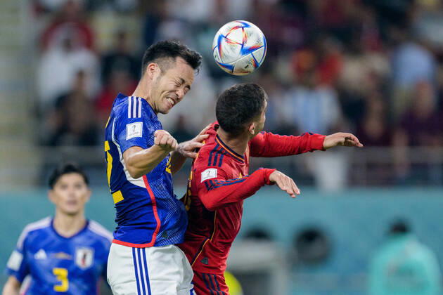 221201 Maya Yoshida of Japan and Ferran Torres of Spain during the FIFA World Cup 2022 football match between Japan and Spain on December 1, 2022 in Doha Photo Joel Marklund BILDBYRAN code JM JM0398 bbeng football football soccer fotball world cup football world cup football world cup 2022 fifa world cup 2022 japan spain spain,  Copyright: JOELxMARKLUND BB221201JM157
