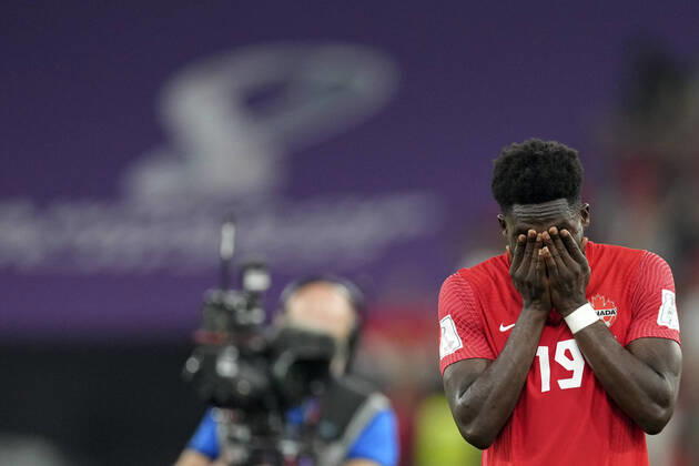 Bilder des Jahres, Sport 12 Dezember Sport Themen der Woche KW48 Sport Bilder des Tages (221201) -- DOHA, Dec. 1, 2022 -- Alphonso Davies of Canada reacts after the Group F match between Canada and Morocco at the 2022 FIFA World Cup, WM, Weltmeisterschaft, Fussball at Al Thumama Stadium in Doha, Qatar, Dec. 1, 2022. ) (SP)QATAR-DOHA-2022 WORLD CUP-GROUP F-CAN VS MAR MengxDingbo 
