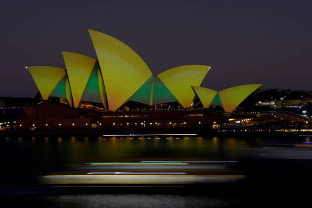 FIFA WM 2022, Australien - Argentinien, Grün erleuchtetes Opernhaus in Sydney