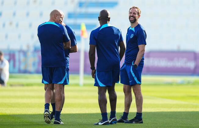 Mandatory Credit: Photo by Javier Garcia Shutterstock (13646877d) Gareth Southgate manager of England (right) England Training, FIFA World Cup, WM, Weltmeisterschaft, Fussball 2022, Football, Al Wakrah Sports Complex, Al Wakrah, Qatar - 03 Dec 2022 Editorial Use Only England Training, FIFA World Cup 2022, Football, Al Wakrah Sports Complex, Al Wakrah, Qatar - 03 Dec 2022 Editorial Use Only  Copyright: xJavierxGarcia Shutterstockx 13646877d