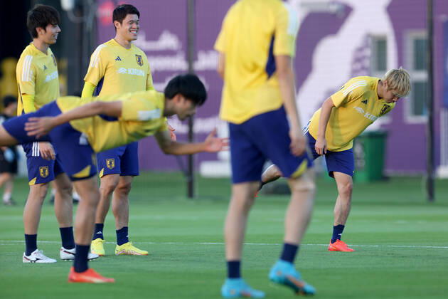 Japan Training Session - FIFA World Cup, WM, Weltmeisterschaft, Fussball Qatar 2022 Players of Japan during Japan training session at Al Sadd SC training center in Doha, Qatar on December 03, 2022. IgorxKralj PIXSELL