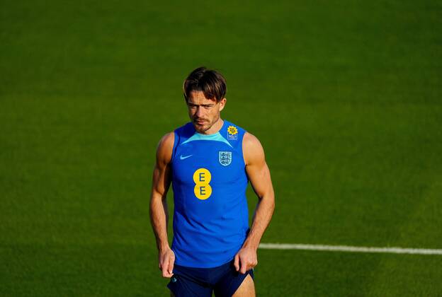 Mandatory Credit: Photo by Javier Garcia Shutterstock (13649416l) Jack Grealish of England England Training, FIFA World Cup, WM, Weltmeisterschaft, Fussball 2022, Football, Al Wakrah Sports Complex, Al Wakrah, Qatar - 05 Dec 2022 Editorial Use Only England Training, FIFA World Cup 2022, Football, Al Wakrah Sports Complex, Al Wakrah, Qatar - 05 Dec 2022 Editorial Use Only  Copyright: xJavierxGarcia Shutterstockx 13649416l