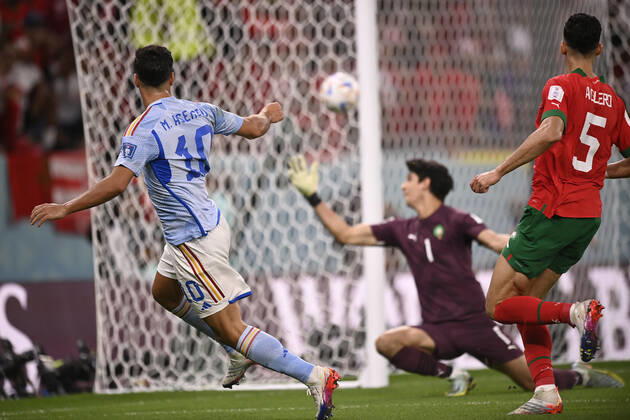 Foto LaPresse - Fabio Ferrari 6 Dicembre 2022 Doha, Qatar - - Calcio - Qatar 2022 - Coppa del Mondo Fifa - Marocco v Spagna - Ottavi di finale - Education City Stadium.Nella foto:Asensio Marco (Spain); December 6, 2022 Doha, Qatar - sport - Soccer - Qatar 2022- FIFA World Cup, WM, Weltmeisterschaft, Fussball -- Round of 16 - Morocco v Spain - Education City Stadium.In the pic:Asensio Marco (Spain);  Copyright: xFabioxFerrarix LaPresse FerrariFx