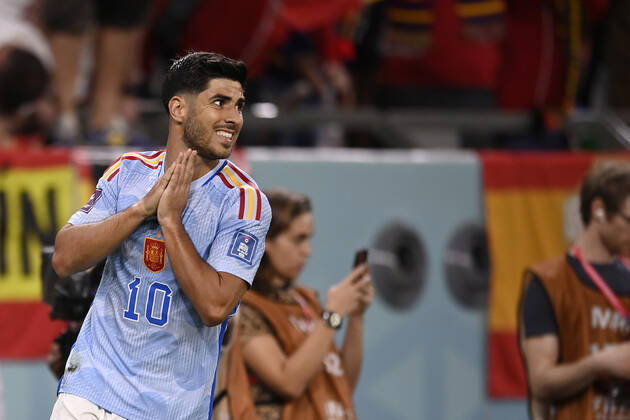 Foto LaPresse - Fabio Ferrari 6 Dicembre 2022 Doha, Qatar - - Calcio - Qatar 2022 - Coppa del Mondo Fifa - Marocco v Spagna - Ottavi di finale - Education City Stadium.Nella foto:Asensio Marco (Spain); December 6, 2022 Doha, Qatar - sport - Soccer - Qatar 2022- FIFA World Cup, WM, Weltmeisterschaft, Fussball -- Round of 16 - Morocco v Spain - Education City Stadium.In the pic:Asensio Marco (Spain);  Copyright: xFabioxFerrarix LaPresse FerrariFx