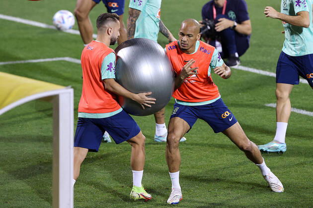 Brazil Training Session - FIFA World Cup, WM, Weltmeisterschaft, Fussball Qatar 2022 Fabinho of Brazil during Brazil training session at Al Arabi SC Stadium in Doha, Qatar on December 6, 2022. GoranxStanzl PIXSELL
