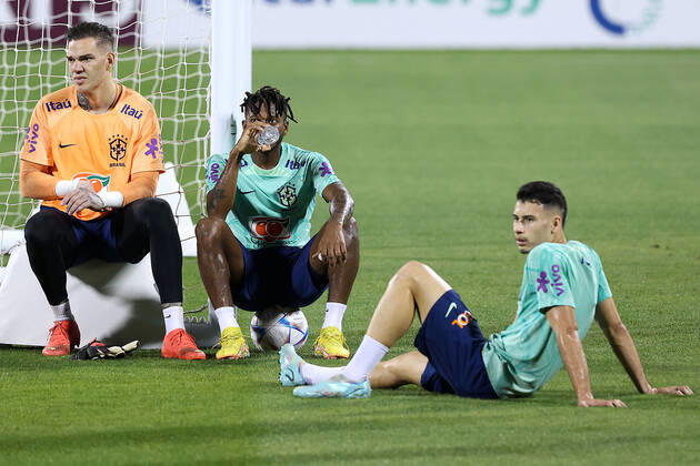 Brazil Training Session - FIFA World Cup, WM, Weltmeisterschaft, Fussball Qatar 2022 Ederson of Brazil during Brazil training session at Al Arabi SC Stadium in Doha, Qatar on December 6, 2022. GoranxStanzl PIXSELL