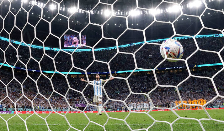 (221209) -- LUSAIL, Dec. 9, 2022 -- Lionel Messi of Argentina celebrates scoring during the penalty shoot-out of the Quarterfinal between the Netherlands and Argentina of the 2022 FIFA World Cup, WM, Weltmeisterschaft, Fussball at Lusail Stadium in Lusail, Qatar, Dec. 9, 2022. ) (SP)QATAR-LUSAIL-2022 WORLD CUP-QUARTERFINAL-NED VS ARG CaoxCan 