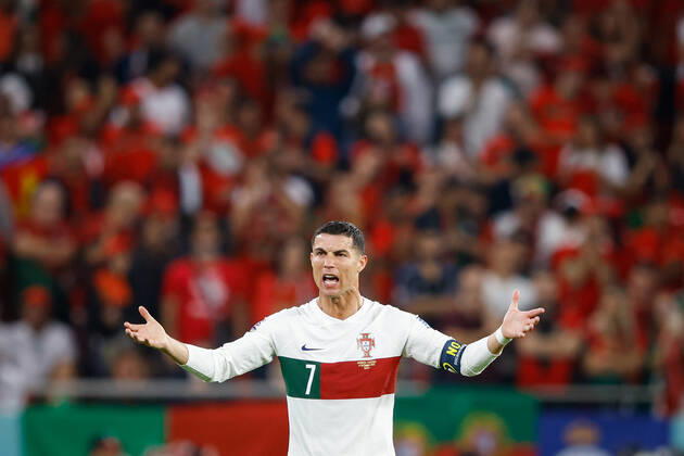 morocco vs portugal DOHA, CA - 10.12.2022: MOROCCO VS PORTUGAL - CRISTIANO RONALDO of Portugal during the match between Morocco and Portugal, valid for the quarterfinals of the World Cup, held at the Al Thumama Stadium in Doha, Qatar. (Photo: Rodolfo Buhrer La Imagem Fotoarena) x2308617x  RodolfoxBuhrer