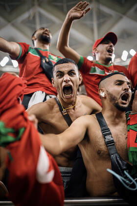 morocco vs portugal DOHA, CA - 10.12.2022: MOROCCO VS PORTUGAL - Moroccan fans celebrate ranking after the match between Morocco and Portugal, valid for the quarterfinals of the World Cup, held at Al Thumama Stadium in Doha, Qatar. (Photo: Marcelo Machado de Melo Fotoarena) x2308632x  MarceloxMachadoxdexMelo