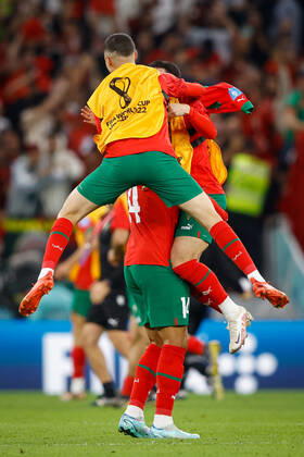 morocco vs portugal DOHA, CA - 10.12.2022: MOROCCO VS PORTUGAL - ABOUKHLAL Zakaria of Morocco celebrates the ranking during the match between Morocco and Portugal, valid for the quarterfinals of the World Cup, held at the Al Thumama Stadium in Doha, Qatar. (Photo: Rodolfo Buhrer La Imagem Fotoarena) x2308656x  RodolfoxBuhrer