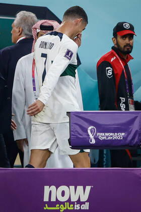 morocco vs portugal DOHA, CA - 10.12.2022: MOROCCO VS PORTUGAL - CRISTIANO RONALDO of Portugal leaves the field crying after the match between Morocco and Portugal, valid for the quarterfinals of the World Cup, held at the Al Thumama Stadium in Doha, Qatar. (Photo: Rodolfo Buhrer La Imagem Fotoarena) x2308660x  RodolfoxBuhrer