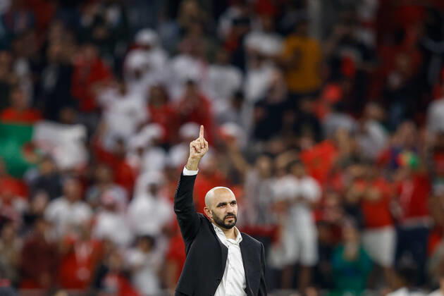 morocco vs portugal DOHA, CA - 10.12.2022: MOROCCO VS PORTUGAL - Coach REGRAGUI Walid from Morocco during the match between Morocco and Portugal, valid for the quarterfinals of the World Cup, held at the Al Thumama Stadium in Doha, Qatar. (Photo: Rodolfo Buhrer La Imagem Fotoarena) x2308668x  RodolfoxBuhrer