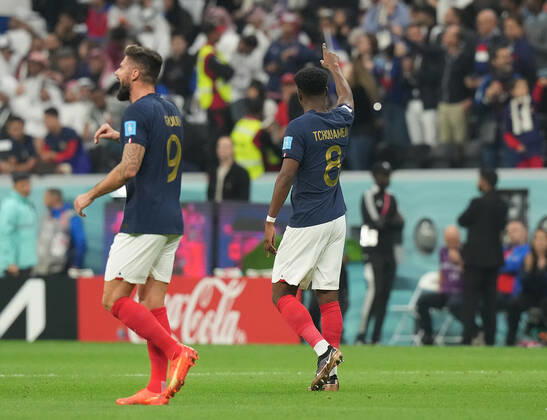 QAT, World Cup FIFA 2022, Quarterfinal, England vs France 10 12 2022, Al Bayt Stadium, Doha, QAT, World Cup FIFA 2022, Quarterfinal, England vs France, pictured France s midfielder Aurelien Tchouameni is happy about the goal to 0 1 nordphotoxGmbHx xBratic nph00250