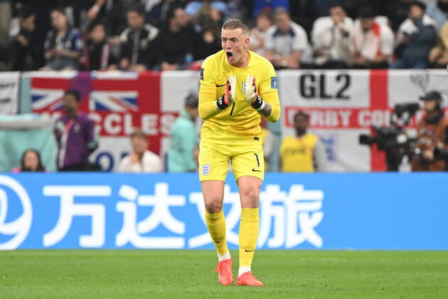 Football, men, 2022 23 season, Qatar World Cup, quarterfinals, England France at Al Bayt Stadium in Al Khor, Jordan Pickford England, 1 gestures , 10 12 2022, Copyright: xMatthiasxKochx