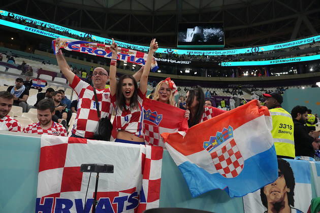 QAT, WM FIFA 2022, semifinal, Argentina vs Croatia 13 12 2022, Lusail Iconic Stadium, Doha, QAT, WM FIFA 2022, semifinal, Argentina vs Croatia, in picture Croatian fans on the stands nordphotoxGmbHx xBratic nph00250