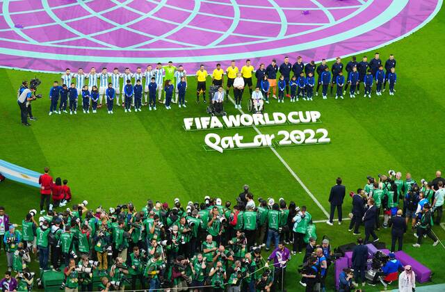 Mandatory Credit: Photo by Javier Garcia Shutterstock (13661834z) Argentina and Croatia Line up Argentina v Croatia, FIFA World Cup, WM, Weltmeisterschaft, Fussball 2022, Semi Final, Football, Lusail Stadium, Al Daayen, Qatar - 13 Dec 2022 Editorial Use Only Argentina v Croatia, FIFA World Cup 2022, Semi Final, Football, Lusail Stadium, Al Daayen, Qatar - 13 Dec 2022 Editorial Use Only  Copyright: xJavierxGarcia Shutterstockx 13661834z