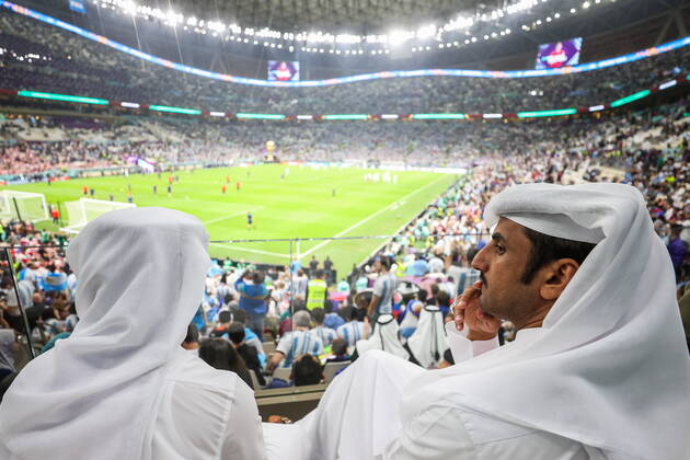 QATAR, LUSAIL - DECEMBER 13, 2022: Fans anticipate a 2022 FIFA World Cup, WM, Weltmeisterschaft, Fussball semifinal football match between Argentina and Croatia at Lusail Iconic Stadium. Sergei Bobylev TASS  56402067