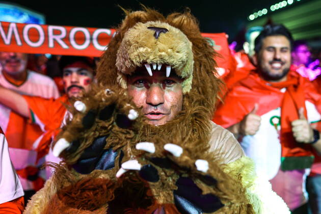 QATAR, AL KHOR - DECEMBER 14, 2022: Morocco s supporters cheer before their 2022 FIFA World Cup, WM, Weltmeisterschaft, Fussball semi-final football match against France at Al-Bayt Stadium. Sergei Bobylev TASS  56418366