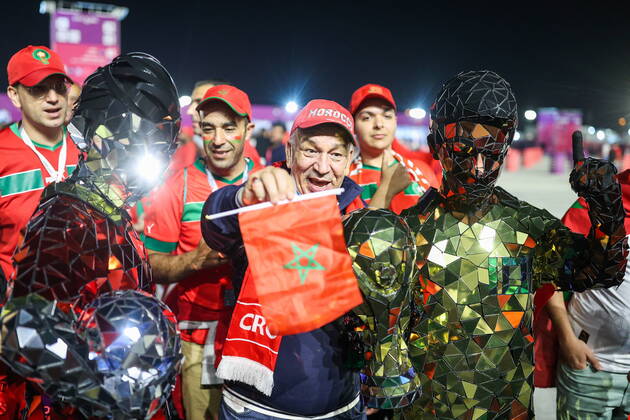 QATAR, AL KHOR - DECEMBER 14, 2022: Morocco s supporters cheer before their 2022 FIFA World Cup, WM, Weltmeisterschaft, Fussball semi-final football match against France at Al-Bayt Stadium. Sergei Bobylev TASS  56418165