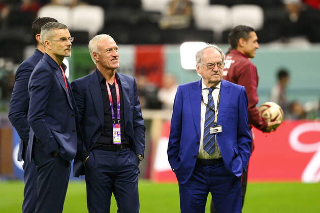 Didier Deschamps entraineur Selectionneur et Noel Le Graet - president FFF FOOTBALL : France vs Maroc - 1 2 finale - coupe du Monde Qatar 2022 - 14 12 2022 JBAutissier Panoramic