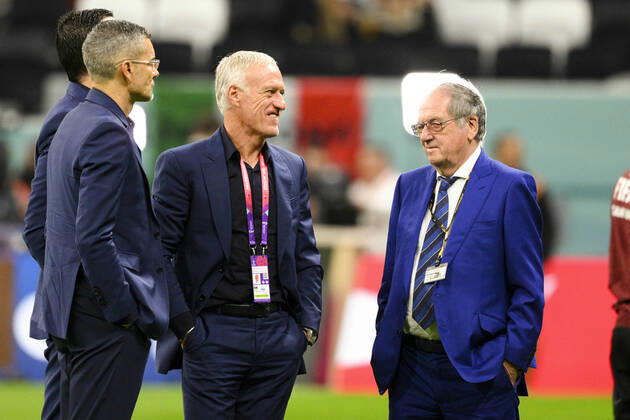Didier Deschamps entraineur Selectionneur et Noel Le Graet - president FFF FOOTBALL : France vs Maroc - 1 2 finale - coupe du Monde Qatar 2022 - 14 12 2022 JBAutissier Panoramic