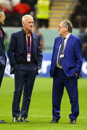 Didier Deschamps entraineur Selectionneur et Noel Le Graet - president FFF FOOTBALL : France vs Maroc - 1 2 finale - coupe du Monde Qatar 2022 - 14 12 2022 JBAutissier Panoramic