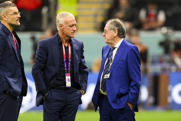 Didier Deschamps entraineur Selectionneur et Noel Le Graet - president FFF FOOTBALL : France vs Maroc - 1 2 finale - coupe du Monde Qatar 2022 - 14 12 2022 JBAutissier Panoramic