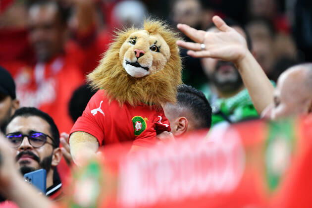 Football World Cup, men, Qatar 2022, 2 semifinals, Al Bayt Stadium, France Morocco fans Morocco fan, fans, fan culture, enthusiasm FIFA REGULATES PROHIBIT ANY USE OF PHOTOGRAPHS AS IMAGE SEQUENCES AND OR QUASI VIDEO