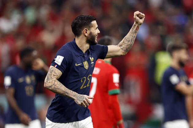 AL KHOR Theo Hernandez of France celebrates the 1 0 during the FIFA World Cup Qatar 2022 Semifinal match between France and Morocco at Al Bayt Stadium on December 14, 2022 in Al Khor, Qatar AP Dutch Height MAURICE OF STONE FIFA World Cup Qatar 2022 2022 xVIxANPxSportx xMauricexvanxSteenxWKxIVx 459421195 originalFilename: 459421195.jpg