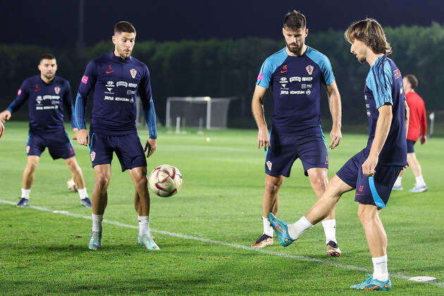 Training of the Croatian national football team Luka Modric, Andrej Kramaric and Bruno Perkovic during the training of the Croatian national football team at Al Ersal 3 camp in Doha, Qatar on December 15, 2022. GoranxStanzl PIXSELL