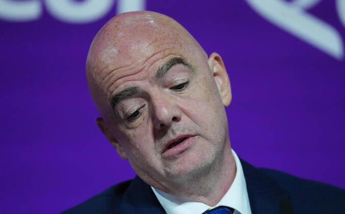 Mandatory Credit: Photo by Javier Garcia Shutterstock (13670212f) FIFA President Gianni Infantino speaks during the press conference, PK, Pressekonferenz FIFA Press Conference, FIFA World Cup, WM, Weltmeisterschaft, Fussball 2022, Football, Qatar National Convention Centre, Doha, Qatar - 16 Dec 2022 Editorial Use Only FIFA Press Conference, FIFA World Cup 2022, Football, Qatar National Convention Centre, Doha, Qatar - 16 Dec 2022 Editorial Use Only Copyright: xJavierxGarcia Shutterstockx 13670212f