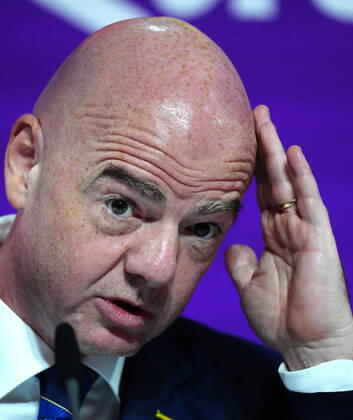 Mandatory Credit: Photo by Javier Garcia Shutterstock (13670212h) FIFA President Gianni Infantino speaks during the press conference, PK, Pressekonferenz FIFA Press Conference, FIFA World Cup, WM, Weltmeisterschaft, Fussball 2022, Football, Qatar National Convention Centre, Doha, Qatar - 16 Dec 2022 Editorial Use Only FIFA Press Conference, FIFA World Cup 2022, Football, Qatar National Convention Centre, Doha, Qatar - 16 Dec 2022 Editorial Use Only Copyright: xJavierxGarcia Shutterstockx 13670212h