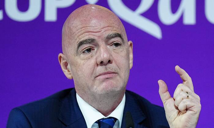 Mandatory Credit: Photo by Javier Garcia Shutterstock (13670212n) FIFA President Gianni Infantino speaks during the press conference, PK, Pressekonferenz FIFA Press Conference, FIFA World Cup, WM, Weltmeisterschaft, Fussball 2022, Football, Qatar National Convention Centre, Doha, Qatar - 16 Dec 2022 Editorial Use Only FIFA Press Conference, FIFA World Cup 2022, Football, Qatar National Convention Centre, Doha, Qatar - 16 Dec 2022 Editorial Use Only Copyright: xJavierxGarcia Shutterstockx 13670212n
