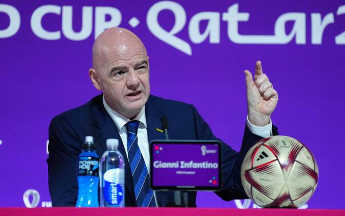 Mandatory Credit: Photo by Javier Garcia Shutterstock (13670212v) FIFA President Gianni Infantino speaks during the press conference, PK, Pressekonferenz FIFA Press Conference, FIFA World Cup, WM, Weltmeisterschaft, Fussball 2022, Football, Qatar National Convention Centre, Doha, Qatar - 16 Dec 2022 Editorial Use Only FIFA Press Conference, FIFA World Cup 2022, Football, Qatar National Convention Centre, Doha, Qatar - 16 Dec 2022 Editorial Use Only Copyright: xJavierxGarcia Shutterstockx 13670212v