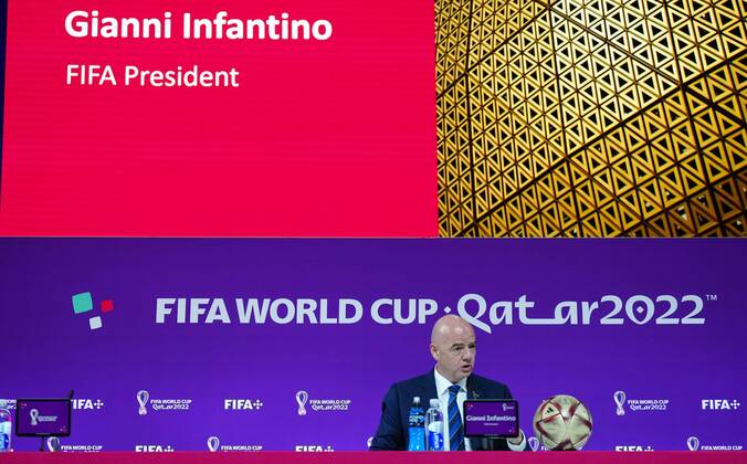 Mandatory Credit: Photo by Javier Garcia Shutterstock (13670212q) FIFA President Gianni Infantino speaks during the press conference, PK, Pressekonferenz FIFA Press Conference, FIFA World Cup, WM, Weltmeisterschaft, Fussball 2022, Football, Qatar National Convention Centre, Doha, Qatar - 16 Dec 2022 Editorial Use Only FIFA Press Conference, FIFA World Cup 2022, Football, Qatar National Convention Centre, Doha, Qatar - 16 Dec 2022 Editorial Use Only Copyright: xJavierxGarcia Shutterstockx 13670212q