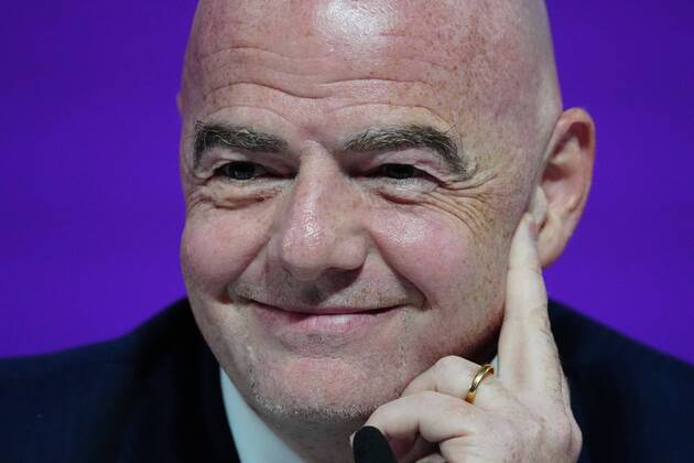 Mandatory Credit: Photo by Javier Garcia Shutterstock (13670212ae) FIFA President Gianni Infantino reacts during the press conference, PK, Pressekonferenz FIFA Press Conference, FIFA World Cup, WM, Weltmeisterschaft, Fussball 2022, Football, Qatar National Convention Centre, Doha, Qatar - 16 Dec 2022 Editorial Use Only FIFA Press Conference, FIFA World Cup 2022, Football, Qatar National Convention Centre, Doha, Qatar - 16 Dec 2022 Editorial Use Only Copyright: xJavierxGarcia Shutterstockx 13670212ae