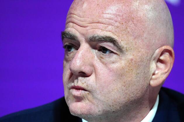 Mandatory Credit: Photo by Javier Garcia Shutterstock (13670212at) FIFA President Gianni Infantino speaks during the press conference, PK, Pressekonferenz FIFA Press Conference, FIFA World Cup, WM, Weltmeisterschaft, Fussball 2022, Football, Qatar National Convention Centre, Doha, Qatar - 16 Dec 2022 Editorial Use Only FIFA Press Conference, FIFA World Cup 2022, Football, Qatar National Convention Centre, Doha, Qatar - 16 Dec 2022 Editorial Use Only Copyright: xJavierxGarcia Shutterstockx 13670212at