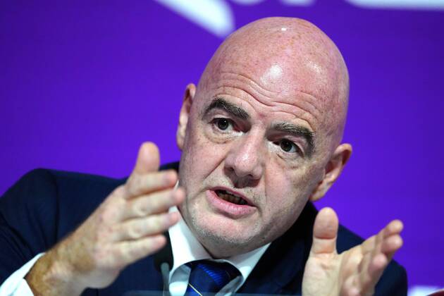 Mandatory Credit: Photo by Javier Garcia Shutterstock (13670212ci) FIFA President Gianni Infantino speaks during the press conference, PK, Pressekonferenz FIFA Press Conference, FIFA World Cup, WM, Weltmeisterschaft, Fussball 2022, Football, Qatar National Convention Centre, Doha, Qatar - 16 Dec 2022 Editorial Use Only FIFA Press Conference, FIFA World Cup 2022, Football, Qatar National Convention Centre, Doha, Qatar - 16 Dec 2022 Editorial Use Only Copyright: xJavierxGarcia Shutterstockx 13670212ci