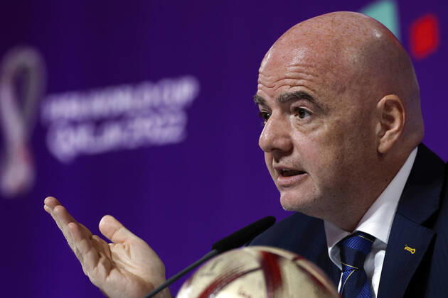 FIFA s President, Swiss Gianni Infantino, addresses a press conference, PK, Pressekonferenz in Doha, Qatar, 16 December 2022. Infantino said that FIFA s World Cup Qatar 2022 has been a great success . The final between Argentina and France is to be played on 18 December, and the match for the third and fourth place between Croatia and Morocco, on 17 December. Gianni Infantino s press conference !ACHTUNG: NUR REDAKTIONELLE NUTZUNG! Copyright: xAlbertoxEstevezx EVE2299 20221216-2a68a5f9eb21353ddc0fab7248214fa28600c774