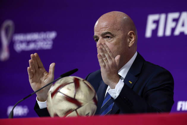 FIFA s President, Swiss Gianni Infantino, addresses a press conference, PK, Pressekonferenz in Doha, Qatar, 16 December 2022. Infantino said that FIFA s World Cup Qatar 2022 has been a great success . The final between Argentina and France is to be played on 18 December, and the match for the third and fourth place between Croatia and Morocco, on 17 December. Gianni Infantino s press conference !ACHTUNG: NUR REDAKTIONELLE NUTZUNG! Copyright: xAlbertoxEstevezx EVE2298 20221216-90857cc6b6079712246268c5fd5529a4b121067d