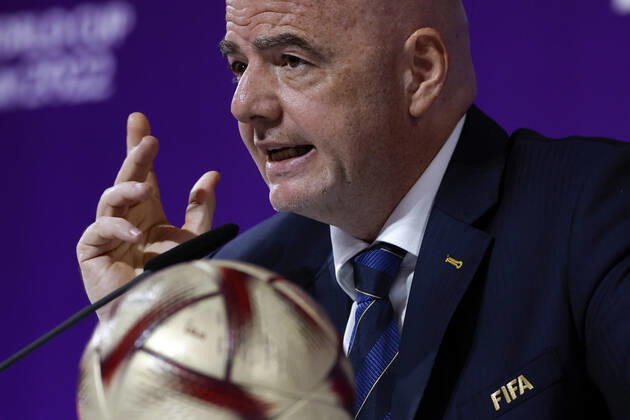 FIFA s President, Swiss Gianni Infantino, addresses a press conference, PK, Pressekonferenz in Doha, Qatar, 16 December 2022. Infantino said that FIFA s World Cup Qatar 2022 has been a great success . The final between Argentina and France is to be played on 18 December, and the match for the third and fourth place between Croatia and Morocco, on 17 December. Gianni Infantino s press conference !ACHTUNG: NUR REDAKTIONELLE NUTZUNG! Copyright: xAlbertoxEstevezx EVE2300 20221216-f72c7158e1ef935d7dfe9379752a849d55254cd9