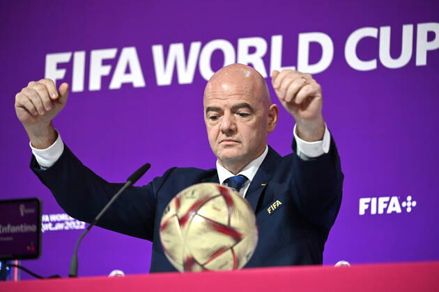 FIFA President Gianni INFANTINO, gesture, single image, cropped single image, portrait, portrait FIFA Press Conference on 16 22 2022 Closing Ceremony, Football World Cup 20122 in Qatar from 20 11 18 12 2022