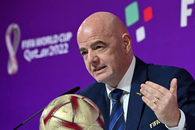 FIFA President Gianni INFANTINO, gesture, single image, cropped single image, portrait, portrait FIFA Press Conference on 16 22 2022 Closing Ceremony, Football World Cup 20122 in Qatar from 20 11 18 12 2022