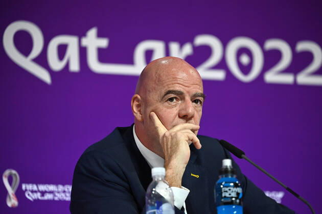 FIFA President Gianni INFANTINO, gesture,skeptical,serious, single image,cropped single subject,portrait,portrait FIFA Press Conference on 16 22 2022 Closing Ceremony, Football World Cup 20122 in Qatar from 20 11 18 12 2022