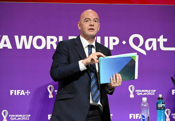Football, men, 2022 23 season, Qatar World Cup, Doha, press conference at the media center at Qatar National Convention Centre QNCC , FIFA President Gianni Infantino, 16 12 2022, Copyright: xMatthiasxKochx