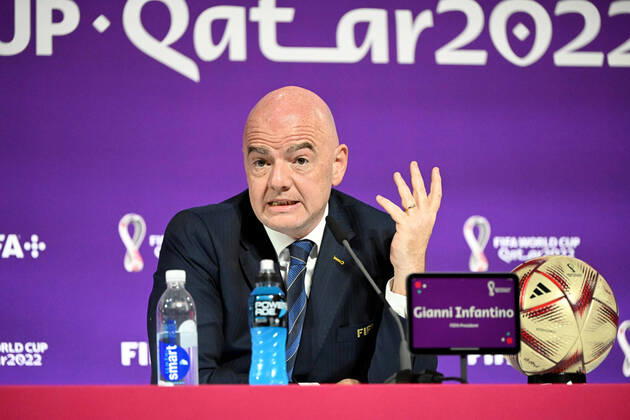 Football, men, 2022 23 season, Qatar World Cup, Doha, press conference at the media center at Qatar National Convention Centre QNCC , FIFA President Gianni Infantino, 16 12 2022, Copyright: xMatthiasxKochx