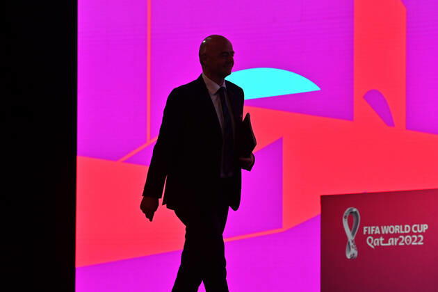 FIFA President Gianni INFANTINO, takes the stage,Silhouette, FIFA Press Conference on 16 22 2022 Closing Press Conference Football World Cup 20122 in Qatar from 20 11 18 12 2022